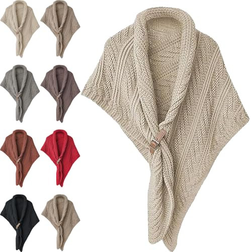 Multifunktionaler Dreieckstuch für Damen, gestrickter Dreieckstuch mit Lederschnalle, lässiger vielseitiger Schal, beige, Einheitsgröße