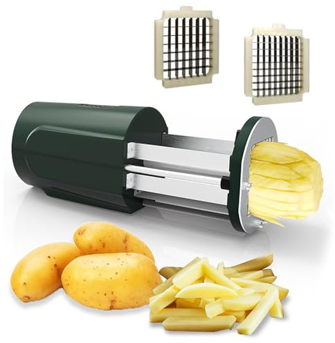 Elektrischer Pommes-Frites-Schneider, automatischer Kartoffelschneider, kommerzieller Pommes-Frites-Schneider for den Haushalt mit 1/2 und 3/8 Zoll Edelstahlklingen for Gurken, Karotten