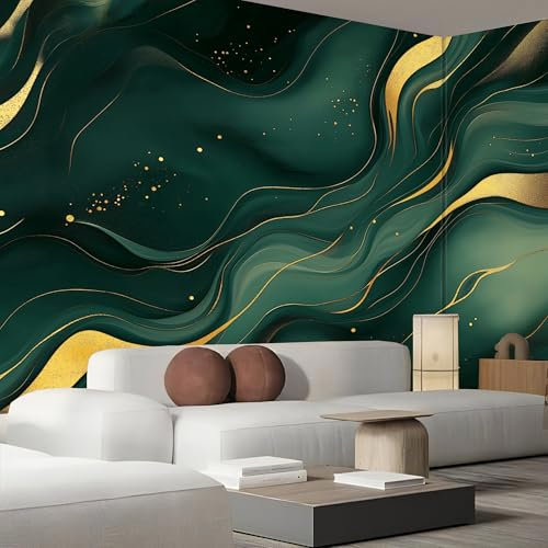 Fototapete Schlafzimmer Deko Grüner Marmor Fototapeten,Golden Graffiti 3d Effekt Tapeten Mustertapete Wandtapete,150×105 cm modern Design Kinderzimmer Dekoration
