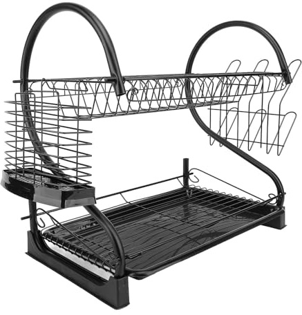Double Layer Dish Drying Rack for Kitchen Counter, High Strength Iron and Plastic Dish Dryer Storage Organizer, Easy DIY Assembly, Dish Rack for Kitchen Counter, Suitable for