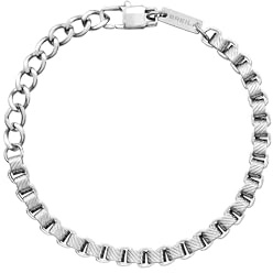 Breil, Collezione Cubic, Bracciale da Uomo in Acciaio, Catena Squadrata con Finish Lucido e Texture Diagonale, Chiusura a Moschettone, Lunghezza Regolabile