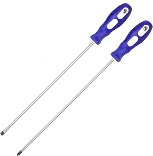 Slotted and Phillips Screwdriver, PH2 12 Long Cross-head & Flat Blade Magnetic Screwdriver with Rubber Handle