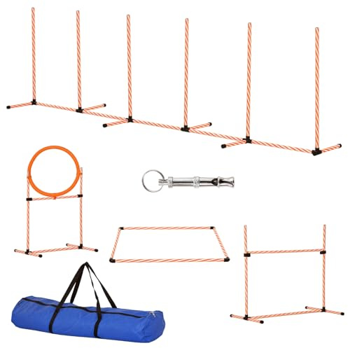 PawHut 4-Piece Agility Training Set Dog Agility Training Set with Slalom Pole Slalom Resting Area Fence and Jump Ring Orange