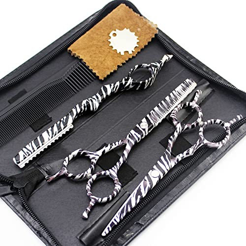 Haarschneideschere, 5,5 Zoll, professioneller japanischer 440C-Stahl, 4-teilig, Keramik-Haarschere mit Zebramuster, zum Effilier- und Ausdünnen des Haars, Friseurscheren-Set