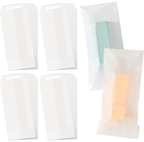 Tenare Pergamin Beutel, 100 Stück, 70 x 150 mm, Weiß | Wiederverschließbare Briefumschläge, Konfetti Papierbeutel, Klappe Öffnen Wachs Schmelzen Verpacken, Hochzeit Mitgebsel