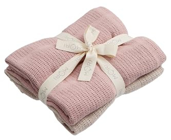 MORI Baby mobilfilt för nyfödda, paket med 2, ros och kex mjuk swaddle set, perfekt för barnsäng, spjälsäng, Moses korg och barnvagn – en storlek