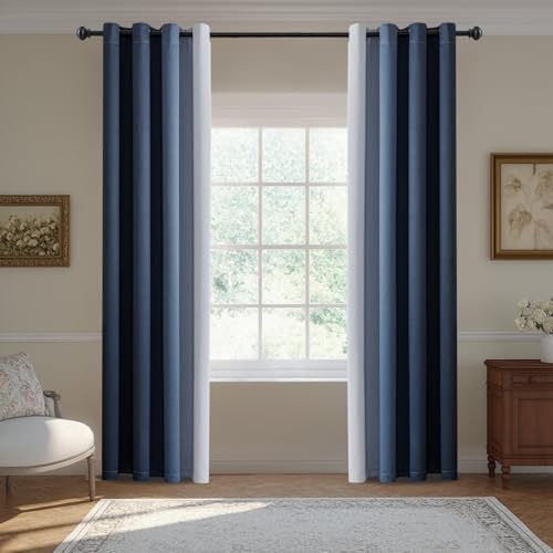 BellaHills Gardinen Farbverlauf Schallschutz Blickdichte Vorhänge Wohnzimmer, Thermovorhang Gegen Kälte mit Ösen, Blackout Curtains Vorhang Schlafzimmer, H 214 x B 132 cm, 2er Set, Tealblau