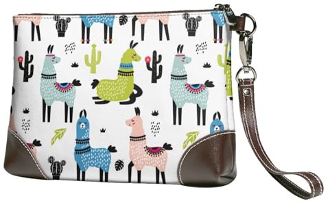 Small Clutch Purses for Women - Rustic Funny Cute Alpaca Cactus Leather Wristlet Wallets for Women with Wrist Strap