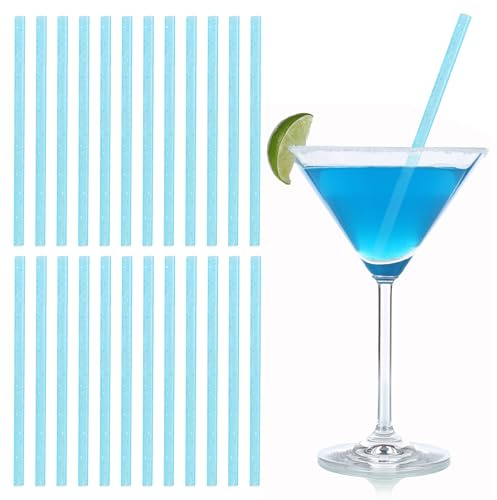 BEIMEIII Lot de 25 pailles courtes réutilisables en polypropylène pour cocktail 140 x 6 mm Bleu scintillant
