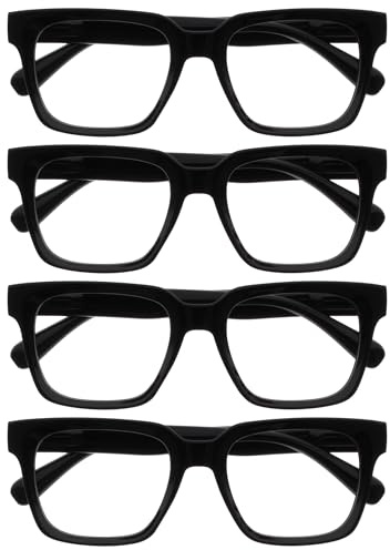 OPULIZE ERA Lunette anti lumiere bleue femme & homme - Lunettes Loupe Ecran/Gaming - Lot de 4 - Cadre Surdimensionné - Anti-éblouissement Anti-Reflet Protection UV - Noir - +3,00