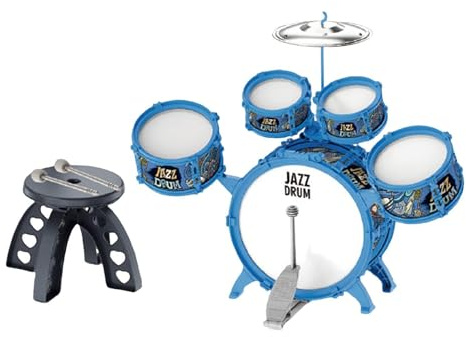 Batería Infantil con Baquetas, Juguete Educativo Musical para El, Azul