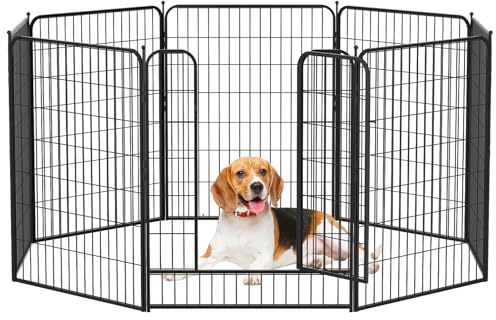 The Fellie Large 8 Panel Dog Playpen, Foldable Metal Pet Pen for Indoor/Outdoor, Heavy Duty Pet Exercise Play Fence for Dogs, Cats, Rabbits, Puppies Exercise Cage, 80 x 100cm, Black