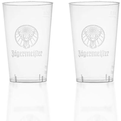 Jägermeister 2 Stück Original transparente Plastik-Becher durchsichtig 0,3l originale Cup Cup's Kunststoff Gläser Party-Becher