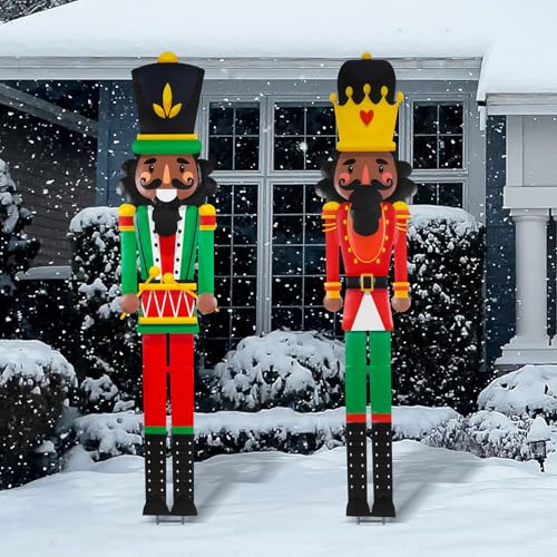 GlikCeil 2 Pcs 6ft Large Metal Christmas Nutcracker Outdoor Decoration Xmas Nutcracker Yard Signs Christmas Tall Metal Soldier Stakes Ornament for Xmas Holiday Garden Lawn Porch Pathway (Funny)