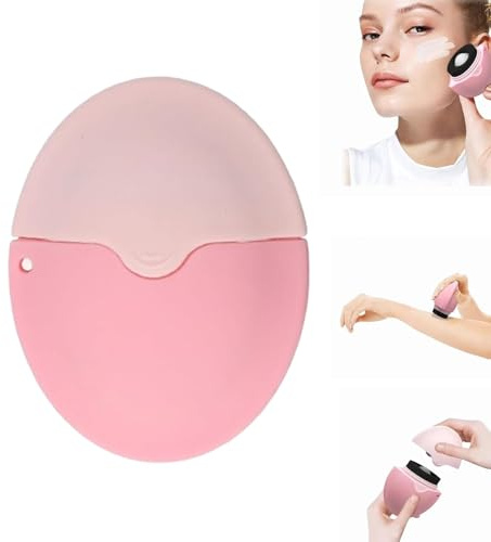 Solkräm applikator, solskyddsapplikator, bärbar applikator för solkräm, påfyllningsbar rullbar applikatorflaska, silikonmaterial, för användning till barn och vuxna (rosa)