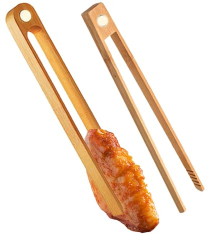 Lot de 2 pinces de barbecue magnétiques en bois pour cuisiner, salade, pâtes, poisson, Idéal pour la maison, le camping, les barbecues en plein air et les fêtes