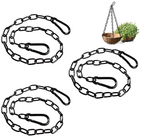 3 Stück Edelstahl Ketten mit Karabiner, 0.5m Edelstahlkette Gliederkette 3mm Stahlkette Kettenglieder für Aufhängen Ankerkette Haengematte Belastung Gartentore (Schwarz)
