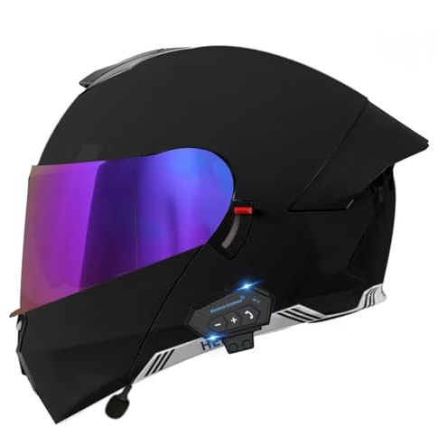ZLHYQA Casque de Moto modulaire homologué ECE, Casque intégral Rabattable et léger pour Adultes, Hommes et Femmes, avec Deux Haut-parleurs et Microphone, pour Cruiser, ATV, BMX, Scooter