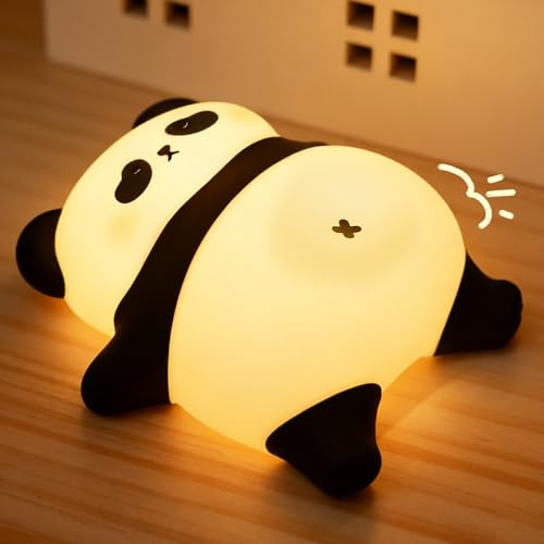 Panda Nachtlicht Baby mit Schnarchfunktion & Timer, Wiederaufladbare Dimmbares Silikon Nachtlicht Kinder, BPA-frei Touch Lampe für Kinderzimmer, Stilllicht & Schlummerleuchte für Mädchen & Jungen