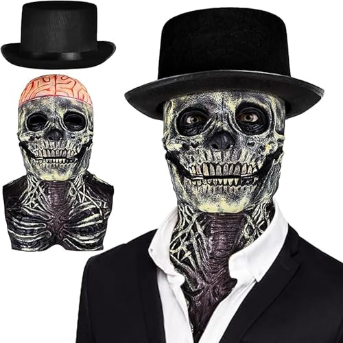Gillterway Halloween Totenkopf Maske Mit Beweglichem Kiefer, Gruselig Vollkopf Skelett Maske, Latexmaske für Karneval Halloween Cosplays Feste und Carnival Partys