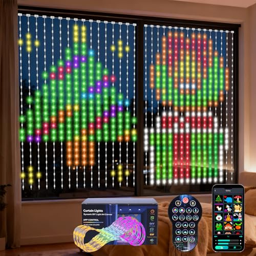 GuKKK Tenda Luminosa, Intelligente Luci Natale Esterno Cascata 256 LED, 2.4 x 2.4 M DIY Cascata Luci Natale Esterno, DIY Modello di Luce Dinamico, per Natale, Feste, Matrimonio, Interni ed Esterni