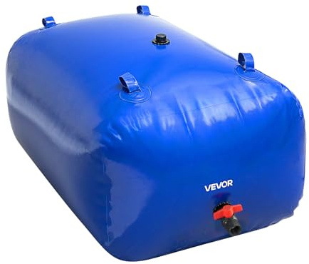 VEVOR Wasserblasen Aufbewahrungsbehälter, 400L Wassertank, 1000D PVC verdickter Wasserbeutel, 0,9mm Wassersack zusammenklappbar, für Gartenbewässerung, Camping, Wohnmobile, Notfallgebrauch –Blau