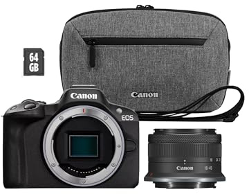 Canon EOS R50 Mirrorless Camera + RFS 18-45mm + CB-TS100 Bag and SD card Kit - APS-C, 4K Camera, WiFi, Bluetooth, Compact, Vlogging Camera for Beginners and Professionals