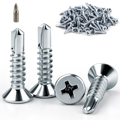 qjuwhua 100 PCS M4.2 X 19mm Self Drilling Screws for Metal Self Drilling Countersunk Screws Galvanized Self Tapping Screw Self Tappers Screws for Metal Plasterboard Wood Plastic Sheet Roofing Window