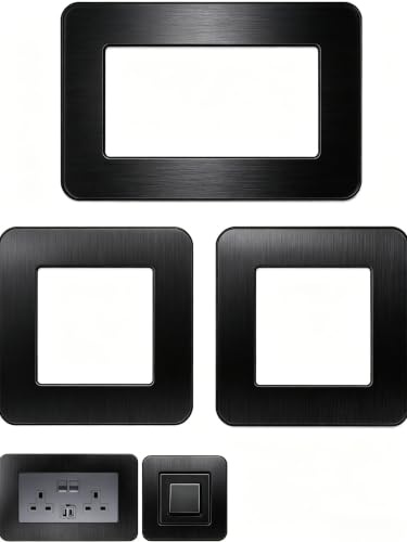 Double Socket Surround & Light Switch Surround, Samyosaien 3-Pack Black Matte Acrylic Cover Plates, Self-Adhesive Decorative Frame for Wall, Easy No Drill Installation (14.6cm x 8.6cm & 8.6cm x 8.6cm)