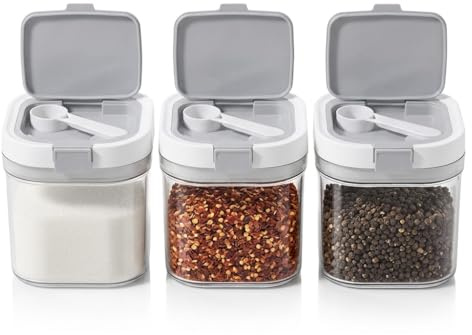 Punorric 3 Tea Coffee Sugar Canisters with Lids, Airtight Condiment Storage Containers with Spoons, Kitchen Spice Storage for Cumin, Turmeric, Garlic Powder, Space-Saving,BPA-Free Kitchen Essentials