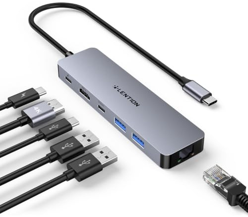 LENTION Hub USB C Ethernet 6 en 1, HDMI 4K@60Hz, 1000Mbps Ethernet | Adaptador USB C con 3 USB 3.0, PD 100W para Nuevo MacBook Pro/Air/Neo, Surface, Chromebook, iPhone 17/16/15 Serie (Gris)