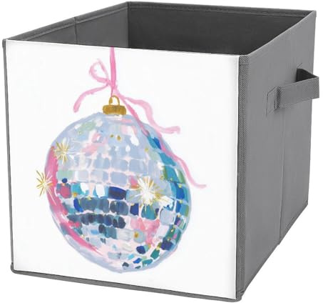Jubonexis Hanging Silver Disco Ball Light Sparkles Cube Storage Bins Storage Cubes Foldable Decorative Fabric Storage Baskets Home Organizers with Handles for Shelves,Closet, 27x27 CM