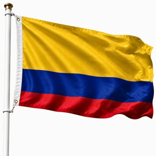 Bandera Colombia 90x150cm, Bandera Colombiana con 2 Ojales de Latón, Colombian flag, Bandera Copa del Mundo, Bandera de País para exterior, Material Poliéster, Resistente al viento y lluvia