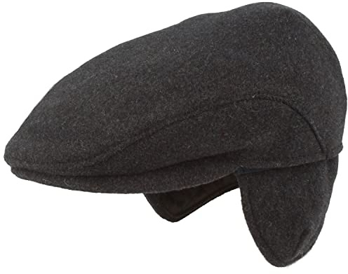 Breiter Herren Winter Schiebermütze mit Ohrenklappen Flatcap Schirmmütze 100% Wolle mit ausklappbarem Ohrenschutz Mütze Hautfreundlich & Bequem