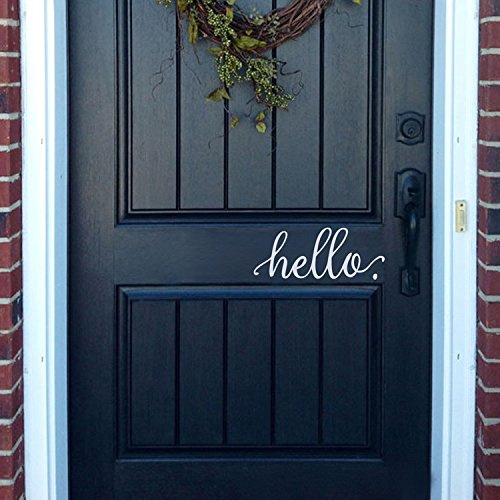 BATTOO Hello Wall Decal Farmhouse Wall Decor Hello. Door Decal Vinyl Lettering for Front Door Country Cottage Decor(9X 4,White)