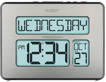 La Crosse Technology 513-1419BLv4-INT Backlight Atomic Full Calendar Clock with Extra Large Digits