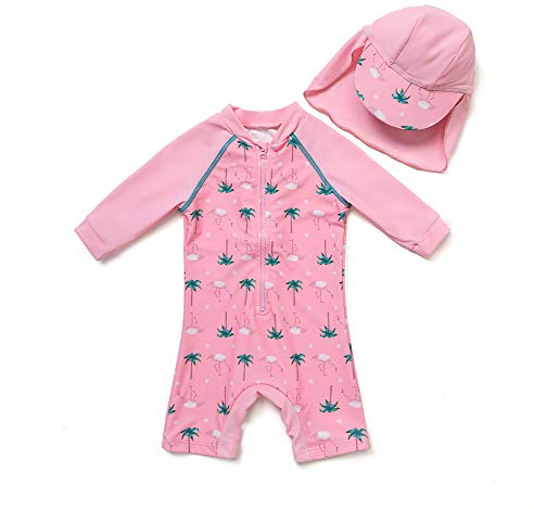 BONVERANO Bañador Bebé Niña Manga 3/4 UV 50 + Bañador Enterizo(Rosa-Coco,18-24meses…