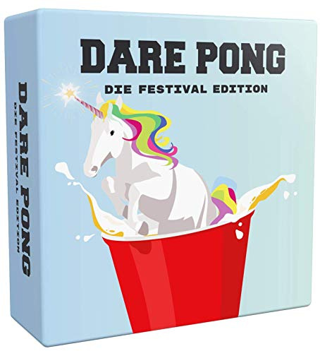 Dare Pong® Festival Edition – Das ultimative Festival Gadget & Trinkspiel – 75 Wasserfeste Bierpong Karten – Lustiges Festival Zubehör & Saufspiel für Camping & Party – Perfektes Festival Geschenk