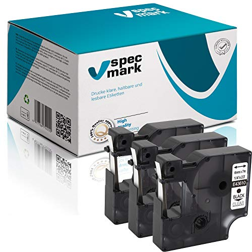 specmark cinta de escritura 6 mm x 7 m juego x 3 unidades negro sobre transparente compatible con DYMO D1 para impresoras LM Label-Manager LP Label-Point LW Label-Writer DUO