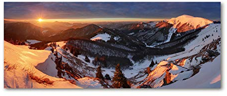 Tulup Glas-Bild Wandbild aus Glas - Wandkunst - Wandbild hinter gehärtetem Sicherheitsglas - Dekorative Wand für Küche & Wohnzimmer 125x50 - Landschaften - Winter in Bergen - Weiß