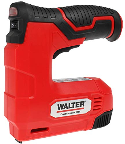 WALTER Akku-Tacker 4 V, 30 Schuss/Min, Klammern Typ 53 & Nägel Typ 47, Füllstandsanzeige, Auslösesicherung, Softgrip, Li-Ion Akku, inkl. Zubehör, Ideal für Haushalt, Polstermöbel, Heimwerken
