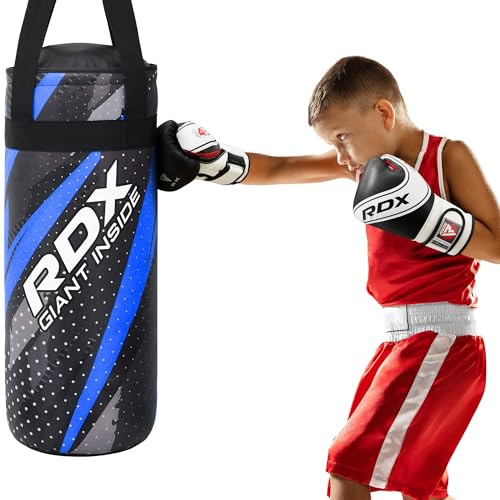 RDX Kids Punch Bag with Gloves, Junior 2FT Filled Hanging Set, Maya Hide Leather, MMA Muay Thai Punching Kickboxing Taekwondo Karate Training Grappling Workout Fitness, Youth Children, Boys Girls Gift