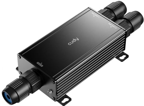 Cudy 2 Kanal Gigabit PoE Extender für den Außenbereich, 1 Eingangsanschluss, 2 Ausgangsanschlüsse, IP67 wasserdicht, 1000M bit/s, PoE Verstärker Booster, 802.3 bt/at/af, Wandmontage | IP67-konformer 2-Kanal-PoE-Splitter für den Außenbereich, 1 GbE Eingang/2 GbE Ausgang, 100 m Gigabit, Metallgehäuse