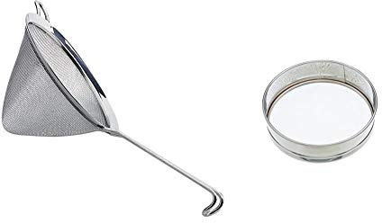 KitchenCraft KCSSCON180 Conical Sieve with Fine Mesh, Stainless Steel, 18 cm Silver & Fine Mesh Tamis/Drum Sieve, 20.5 cm