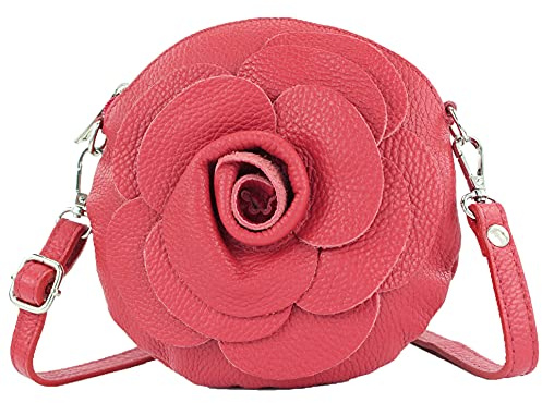 modamoda de T225 Damen Leder Umhängetasche Abendtasche Clutch Blüte Klein, handmade in Italy
