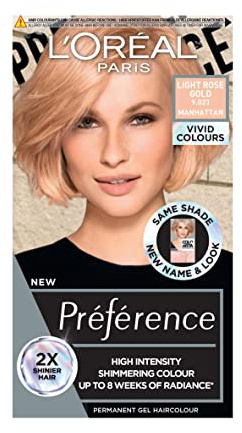 Preference Vivids 9.023 Light Rose Gold: Long-lasting high-intensity permanent hair colour. Experience vibrant, captivating results with delicate light rose gold, for luminosity and lasting colour