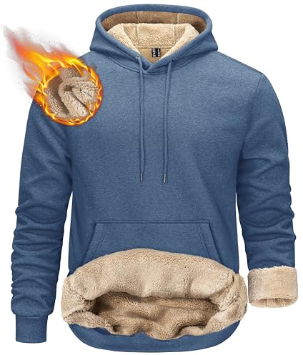 KEFITEVD Hoodie Herren Pullover Winter Kapuzenpullover für Männer Fleece Hoody Thermo Winterpullover Warm Langarm Sherpa Hoodies Blaugrau L