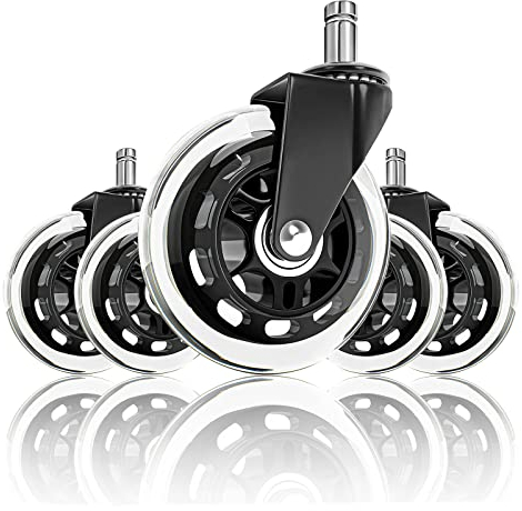 Bürostuhlrollen (5er Set) mit 10mm x 22mm Stange - Büro-Stuhl Schreibtisch Gaming Stuhl für alle Fußböden geeignet Gummi Ersatz Räder geräuschlose Rollen - Kratzerfrei und Leise Rollend