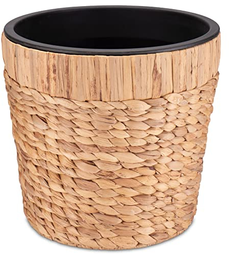 Decorasian Blumentopf rund geflochten aus Seegras mit Kunststoffeinsatz zum bepflanzen - Pflanztopf - 34cm