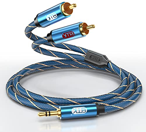 EMK Cinch Kabel, AUX 3,5mm auf 2RCA Audiokabel AUX geflochtener Nylon RCA Stecker Jack 3,5mm Klinkenkabel für Smartphone, Verstärker, Soundbar, TV, Autoradios (Straight Aux-5 M)